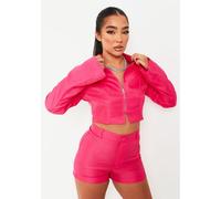 Missy Empire Zip Through Tailored Cropped Long Sleeve Softshell Jacket Rose 14 (L) Female