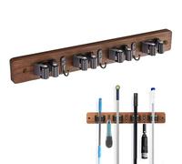 Mistcado Support mural pour balai en bois avec 4 supports et 3 crochets, pour l'organisation et le rangement de la buanderie, pour l'organisation de la maison, le jardin, le garage, la cuisine,
