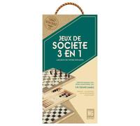 MISTER GADGET Jeu de société MG3393 3 en 1 bois Backgammon/Échecs/Dames 29x29x2 cm Marron