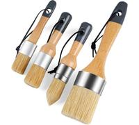 Mister Rui Lot de 4 pinceaux de peinture à la craie et à la cire pour meubles, petit rond et grand pinceau ovale avec poils naturels, parfait pour peindre ou cirer les meubles