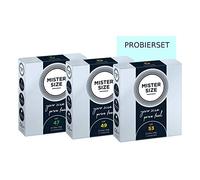 MISTER SIZE Préservatifs vraiment délicats (47-49-53) Coffret d'essai 3x3 / extra fin, extra fin, extra humide/en latex de caoutchouc 100% naturel dans votre taille XS - M "slim trio"