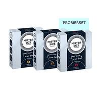 MISTER SIZE Préservatifs vraiment délicats (53-57-60) Coffret d'essai 3x3 / extra fin, extra fin, extra humide/en latex de caoutchouc 100% naturel dans votre taille XL "juste en or"
