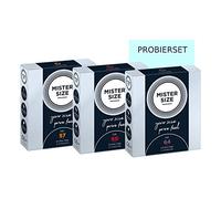 MISTER SIZE Préservatifs vraiment délicats (57-60-64) Coffret d'essai 3x3 / extra fin, extra fin, extra humide/en latex de caoutchouc 100% naturel dans votre taille L - 2XL "plus grande variété"