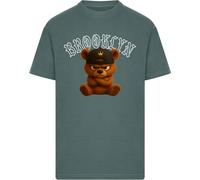 Mister Tee T-Shirt 'Brooklyn Born Legend' marron / émeraude / noir / blanc, Taille M