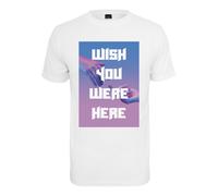 Mister Tee T-Shirt 'Wish you were here' azur / violet / orchidée / violet clair / blanc, Taille XL