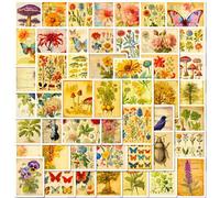 Mistree 50 Scrapbooking Autocollant Fleur, Champignons, Oiseaux, Papillons, Arbres, Poisson, Jaune, 5 CM