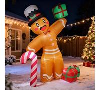 MISTRO Décoration de Noël gonflable XXL : 2,4 m Bonhomme en pain d'épice avec éclairage LED - Résistante aux intempéries IP44 pour extérieur/intérieur/jardin/pelouse/cour (AA)