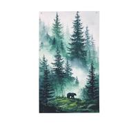 Misty Forest Majestic Pine Trees Big Bear Silhouette Yard House Drapeaux pour la maison, la cour, 9,5 x 1,5 m, bannière de vœux avec œillets, décoration d'intérieur ou d'extérieur