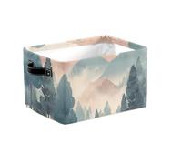 Misty Forest Mountain Grand panier de rangement pliable avec poignées en tissu vintage pour étagères, jouets, vêtements, chambre d'enfant, placard, salon