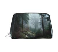 Misty Forest Trousse de maquillage en cuir avec fermeture éclair, idéale pour les cosmétiques et les articles de toilette, Argenté., Taille unique