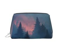 Misty Forest Trousse de maquillage en cuir avec fermeture éclair, idéale pour les cosmétiques et les articles de toilette, Argenté., Taille unique
