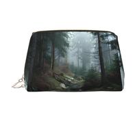 Misty Forest Trousse de maquillage en cuir avec fermeture éclair, idéale pour les cosmétiques et les articles de toilette, doré, Taille unique