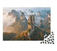 Misty Mountains Jigsaw Puzzle 1000 Piècess Recyclable Zhangjiajie Senior Puzzles Educational Game Decompression Ideal for Family and Friends Birthdays 52x38cm/1000pcs