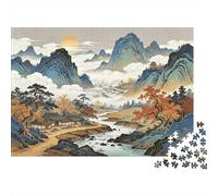 Misty Mountains Puzzles 1000 Pièces Recyclé Papier Chinese Painting Adult Jigsaws Developing Garçons et Fillesde Intelligence Éducatif Game for Family 38x26cm/1000pièces