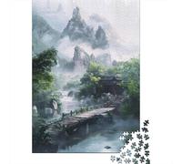 Misty Paysage montagneux 1000 Pièce Stock De Cartes Premium Jeu De Puzzle pour Enfants Débutants Jeu Amusant Belle Décoration Le 38x26cm/1000pcs