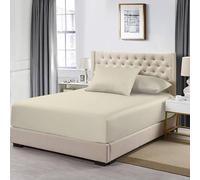 MistyMorning Drap-housse très profond de 40 cm, draps de lit en coton égyptien avec 200 fils au pouce carré, literie et lin doux et de qualité supérieure (crème, très grand lit)