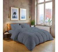 MistyMorning Ensemble de housse de couette unie, linge de lit et linge de maison doux et de qualité supérieure, en coton égyptien avec un nombre de fils de 200. (Gris, Super King)