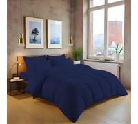 MistyMorning Ensemble de housse de couette unie, linge de lit et parure de qualité douce et premium, en coton égyptien avec un nombre de fils de 200. (Bleu marine, super king)