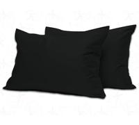 MistyMorning Lot de 2 taies d'oreiller douces et de qualité supérieure en coton égyptien 200 fils au pouce carré, respirant et fermeture à rabat en taille standard (50 x 75 + 15 cm) (noir, lot de 2)