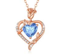 MISUMOR Collier Femme Argent 925, Collier Or Rose avec Pendentif Coeur Bijoux Idee Cadeau Femme Anniversaire Saint-Valentin Noël Cadeau Maman Fête des Mères
