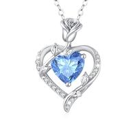MISUMOR Collier Femme Argent 925, Collier Or Rose avec Pendentif Coeur Bijoux Idee Cadeau Femme Anniversaire Saint-Valentin Noël Cadeau Maman Fête des Mères