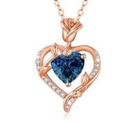 MISUMOR Collier Femme Argent 925, Collier Or Rose avec Pendentif Coeur Bijoux Idee Cadeau Femme Anniversaire Saint-Valentin Noël Cadeau Maman Fête des Mères