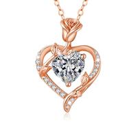 MISUMOR Collier Femme Argent 925, Collier Or Rose avec Pendentif Coeur Bijoux Idee Cadeau Femme Anniversaire Saint-Valentin Noël Cadeau Maman Fête des Mères