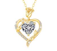 MISUMOR Collier Femme Argent 925, Collier Or Rose avec Pendentif Coeur Bijoux Idee Cadeau Femme Anniversaire Saint-Valentin Noël Cadeau Maman Fête des Mères