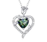 MISUMOR Collier Femme Argent 925, Collier Or Rose avec Pendentif Coeur Bijoux Idee Cadeau Femme Anniversaire Saint-Valentin Noël Cadeau Maman Fête des Mères