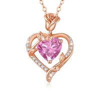 MISUMOR Collier Femme Argent 925, Collier Or Rose avec Pendentif Coeur Bijoux Idee Cadeau Femme Anniversaire Saint-Valentin Noël Cadeau Maman Fête des Mères
