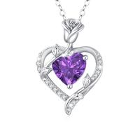 MISUMOR Collier Femme Argent 925, Collier Or Rose avec Pendentif Coeur Bijoux Idee Cadeau Femme Anniversaire Saint-Valentin Noël Cadeau Maman Fête des Mères