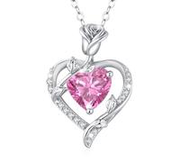 MISUMOR Collier Femme Argent 925, Collier Or Rose avec Pendentif Coeur Bijoux Idee Cadeau Femme Anniversaire Saint-Valentin Noël Cadeau Maman Fête des Mères
