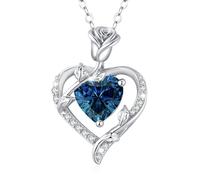 MISUMOR Collier Femme Argent 925, Collier Or Rose avec Pendentif Coeur Bijoux Idee Cadeau Femme Anniversaire Saint-Valentin Noël Cadeau Maman Fête des Mères