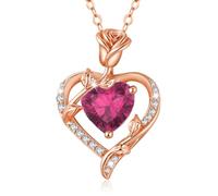 MISUMOR Collier Femme Argent 925, Collier Or Rose avec Pendentif Coeur Bijoux Idee Cadeau Femme Anniversaire Saint-Valentin Noël Cadeau Maman Fête des Mères