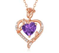 MISUMOR Collier Femme Argent 925, Collier Or Rose avec Pendentif Coeur Bijoux Idee Cadeau Femme Anniversaire Saint-Valentin Noël Cadeau Maman Fête des Mères