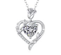 MISUMOR Collier Femme Argent 925, Collier Or Rose avec Pendentif Coeur Bijoux Idee Cadeau Femme Anniversaire Saint-Valentin Noël Cadeau Maman Fête des Mères