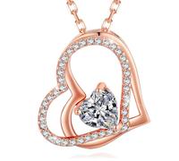 MISUMOR Collier Femme Coeur Argent 925 Pendentif Or Rose Pierre de Naissance Bijoux Femme Cadeau Anniversaire pour Maman Petite Amie Saint Valentin Fête des Mères Noël