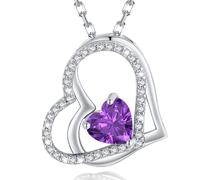 MISUMOR Collier Femme Coeur Argent 925 Pendentif Or Rose Pierre de Naissance Bijoux Femme Cadeau Anniversaire pour Maman Petite Amie Saint Valentin Fête des Mères Noël