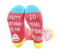 MISUVRSE Chaussettes avec inscription « Happy Birthday Being Awesomes Blessing Letters » pour femmes et adolescentes - Chaussettes de fête pour enfants de 18 à 21 ans, chaussettes 20e anniversaire