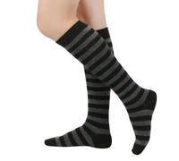 MISUVRSE Chaussettes hautes à rayures pour femme - Jolies chaussettes tendance à rayures colorées pour cosplay - Chaussettes longues pour femme, Gris foncé et noir., Thin strips