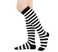 MISUVRSE Chaussettes hautes à rayures pour femme - Jolies chaussettes tendance à rayures colorées pour cosplay - Chaussettes longues pour femme, noir/blanc, Thin strips