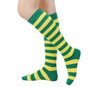 MISUVRSE Chaussettes hautes à rayures pour femme - Jolies chaussettes tendance à rayures colorées pour cosplay - Chaussettes longues pour femme, Vert huileux, Thin strips