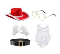 MISUVRSE Costume de Père Noël, chapeau de cowboy, barbe, lunettes, bandana, gants, ceinture, accessoires photo, fête de Noël, chapeaux de cowboy pour femme