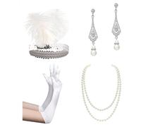 MISUVRSE Ensemble d'accessoires des années 1920-1920 pour femme - Accessoires de costume Charleston avec bandeau, collier, gants et boucles d'oreilles