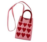 MISUVRSE Sac à bandoulière spacieux avec décoration en tricot en cœur, construction en polyester, réglable pour une utilisation confortable comme bandoulière ou sac à bandoulière
