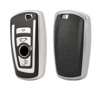 Misuyue B-MW Coque de clé de voiture en cuir et TPU pour B-MW 1 3 4 5 6 7 Série X3 X4 M5 M6 GT3 GT5 F10 F12 F20 F25 F30 Étui pour clé 4 boutons Argenté