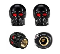 Misuyue Bouchon Valve Pneu - 4 Pièces en Cuivre ABS avec Joint D'étanchéité pour Voiture et Vélo, Style Crâne (Noir)