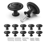 Misuyue Bouton de Meuble Noir, Poignée Meuble Vintage Noir Mat, 10 Pièces Boutons de Tiroir en Alliage de Zinc, 30mm Boutons de Portes pour Placards Commode Armoire, avec Vis Assorties