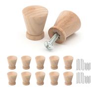 Misuyue Lot de 10 boutons de meuble en bois avec vis - Poignées coniques en bois pour armoire vintage - Simple et beau