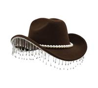 Mit Strasssteinen Verzierter Damen Cowboy Hut - Extravaganter Hut Mit Breiter Krempe Als Kopfschmuck, Funken Western Cowboyhut mit Perlen - Für Feiertagsfeier Cosplay Photoshooting Party Karneval